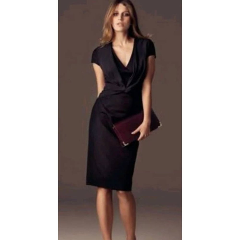 Reiss Maddox Twist Front Knot Bow Little Black Pencil Dress 6 small lbd